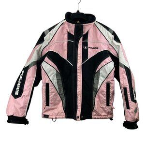 Vintage Polaris Women's M Reissa Light Pink Black White Snowmobile Jacket